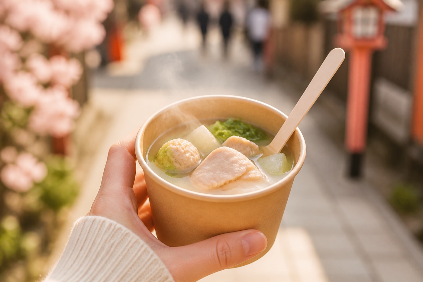 片手で持てるカップ入りの水炊き